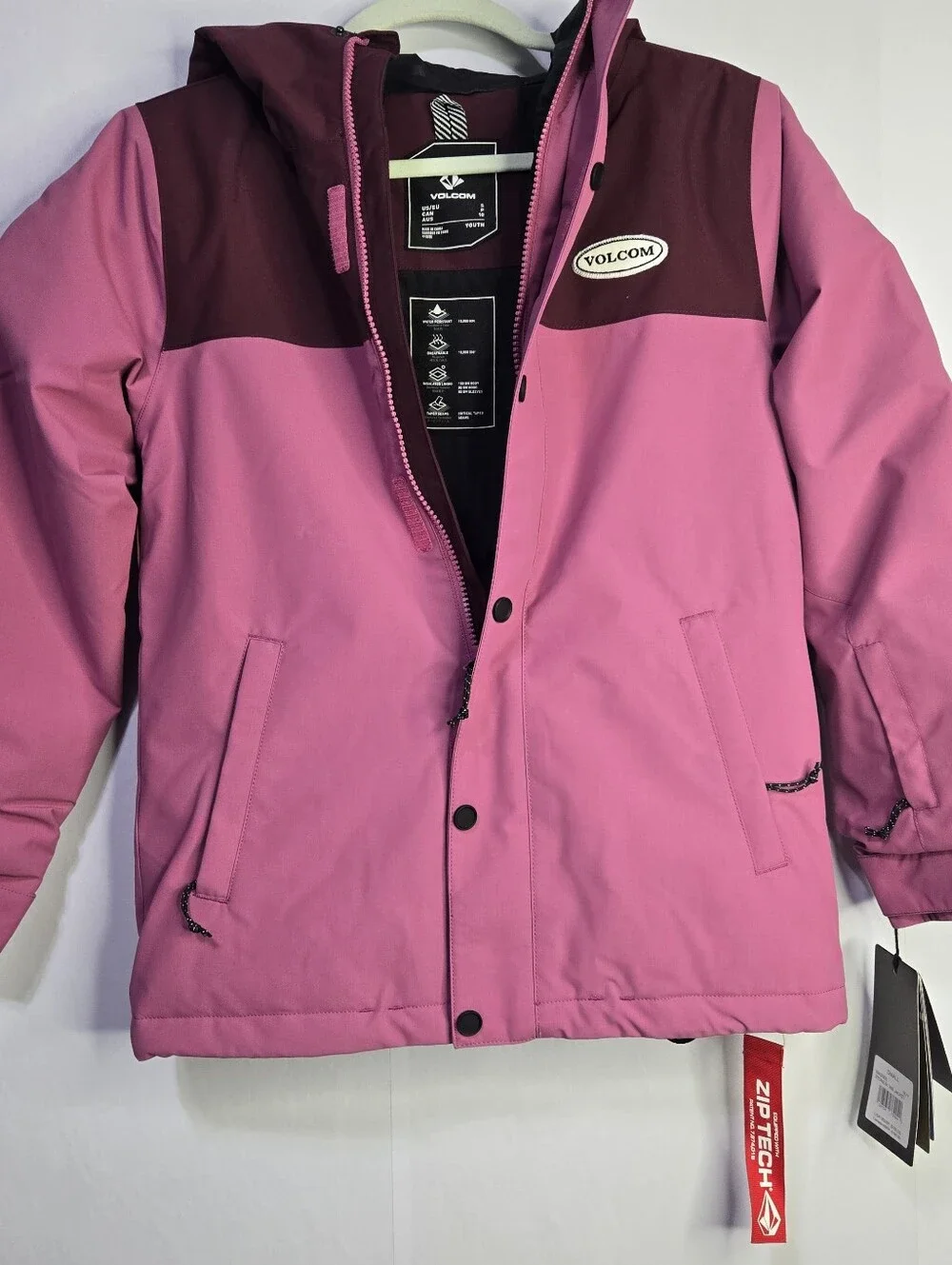Volcom Size S Pink Relaxed Fit Hooded Performance Jacket, Water Resistant NWT